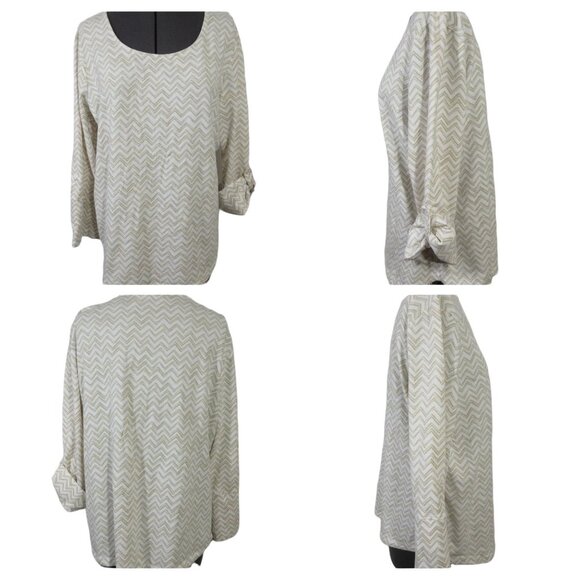 Chico's women's natural roll tab and 3/4 sleeve casual top bundle size 2 / L - Picture 3 of 13